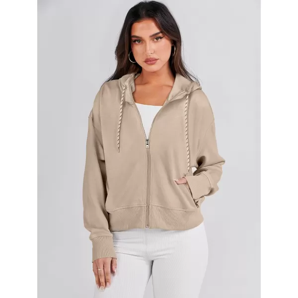 Caracilia Women's Zip Up Hoodies Cropped Drawstring Sweatshirts Cute Teen Girl Y2K Fall Casual Jackets with Pockets