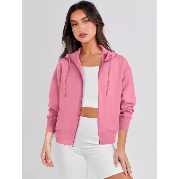 Caracilia Women's Zip Up Hoodies Cropped Drawstring Sweatshirts Cute Teen Girl Y2K Fall Casual Jackets with Pockets