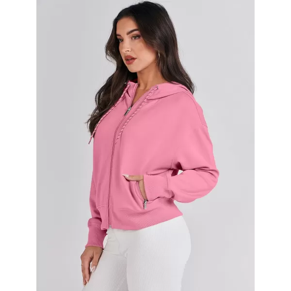Caracilia Women's Zip Up Hoodies Cropped Drawstring Sweatshirts Cute Teen Girl Y2K Fall Casual Jackets with Pockets