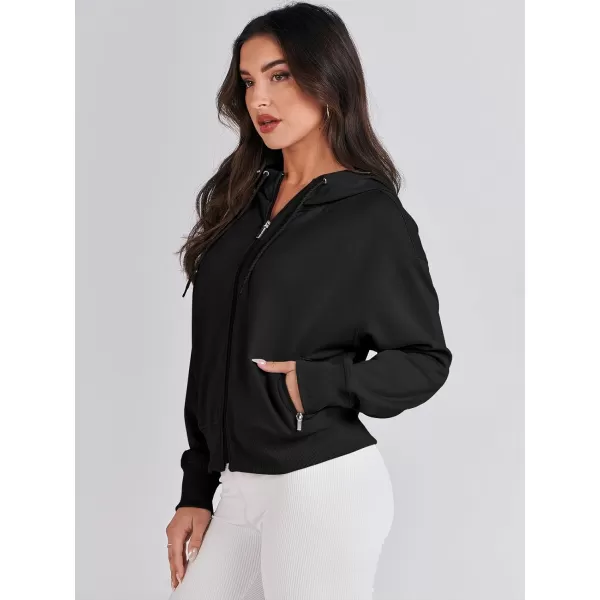 Caracilia Women's Zip Up Hoodies Cropped Drawstring Sweatshirts Cute Teen Girl Y2K Fall Casual Jackets with Pockets