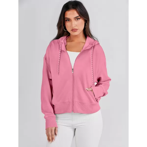 Caracilia Women's Zip Up Hoodies Cropped Drawstring Sweatshirts Cute Teen Girl Y2K Fall Casual Jackets with Pockets