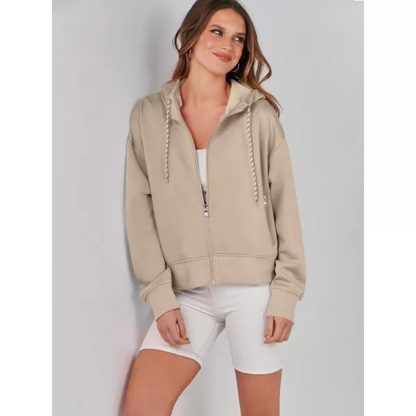 Caracilia Women's Zip Up Hoodies Cropped Drawstring Sweatshirts Cute Teen Girl Y2K Fall Casual Jackets with Pockets
