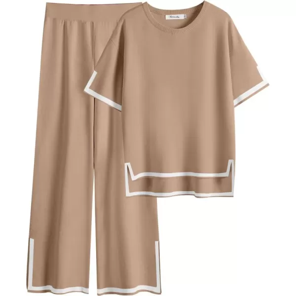 Caracilia Women 2 Piece Outfits Lounge Sets Knit Sweater Sets Maching Lounge Wear Pajama Jogger Travel Comfy Trendy Clothes