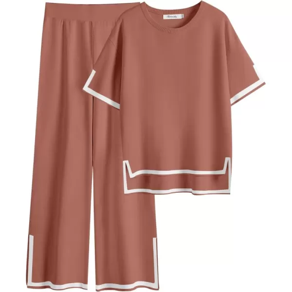 Caracilia Women 2 Piece Outfits Lounge Sets Knit Sweater Sets Maching Lounge Wear Pajama Jogger Travel Comfy Trendy Clothes