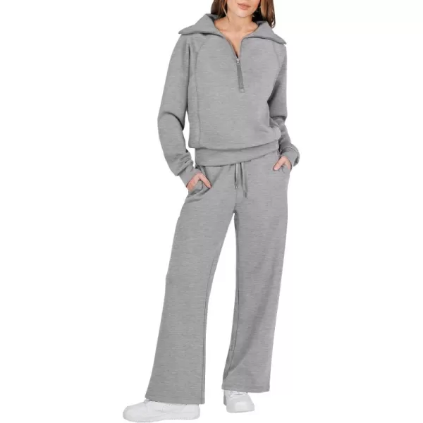 Caracilia Women Two Piece Outfits Sweatsuit Set Quarter Zip Oversized Sweatshirt Wide Leg Sweatpant Fall Lounge Set Tracksuit