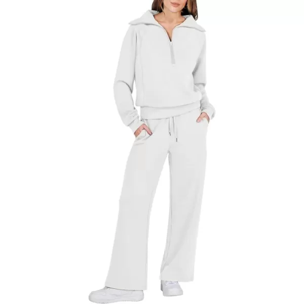 Caracilia Women Two Piece Outfits Sweatsuit Set Quarter Zip Oversized Sweatshirt Wide Leg Sweatpant Fall Lounge Set Tracksuit