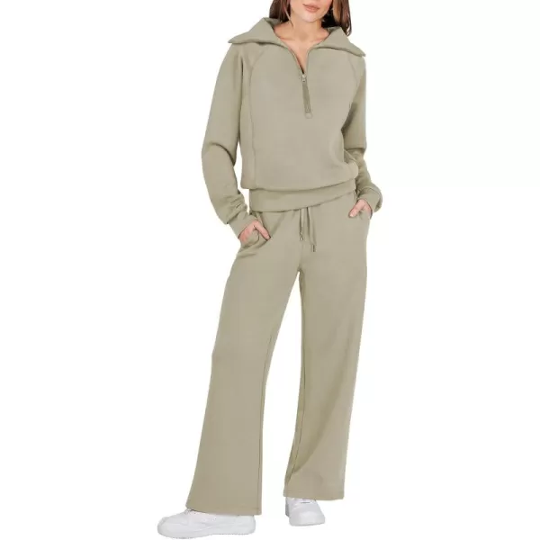 Caracilia Women Two Piece Outfits Sweatsuit Set Quarter Zip Oversized Sweatshirt Wide Leg Sweatpant Fall Lounge Set Tracksuit