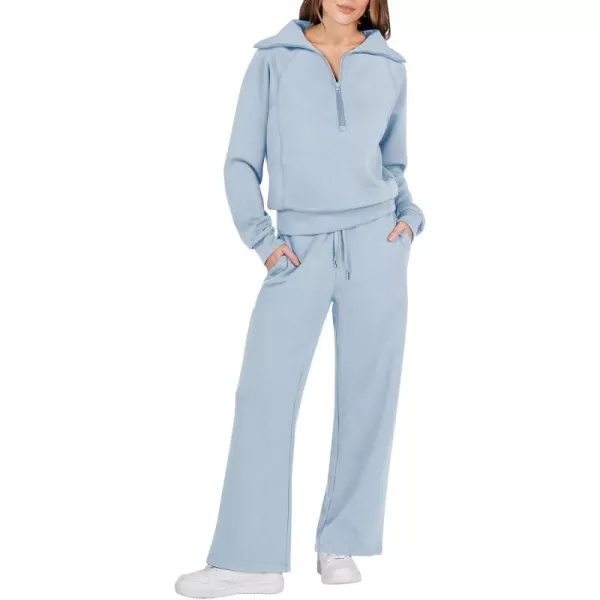 Caracilia Women Two Piece Outfits Sweatsuit Set Quarter Zip Oversized Sweatshirt Wide Leg Sweatpant Fall Lounge Set Tracksuit