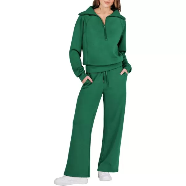 Caracilia Women Two Piece Outfits Sweatsuit Set Quarter Zip Oversized Sweatshirt Wide Leg Sweatpant Fall Lounge Set Tracksuit
