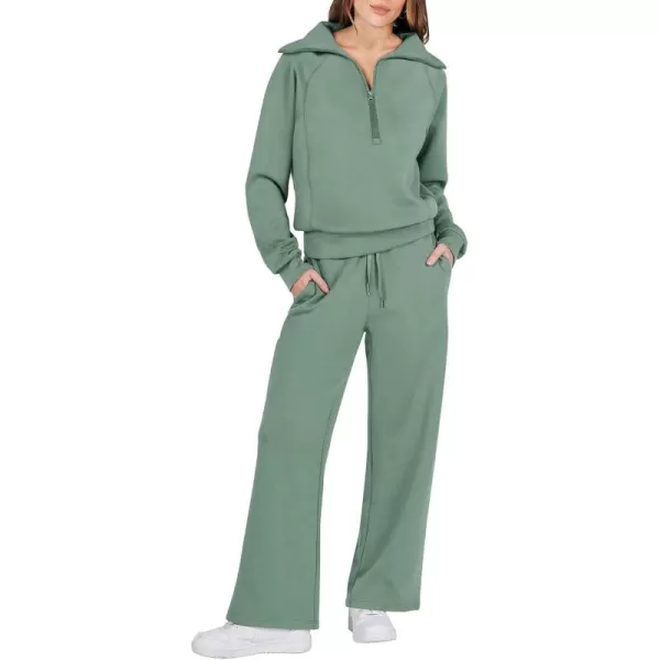 Caracilia Women Two Piece Outfits Sweatsuit Set Quarter Zip Oversized Sweatshirt Wide Leg Sweatpant Fall Lounge Set Tracksuit