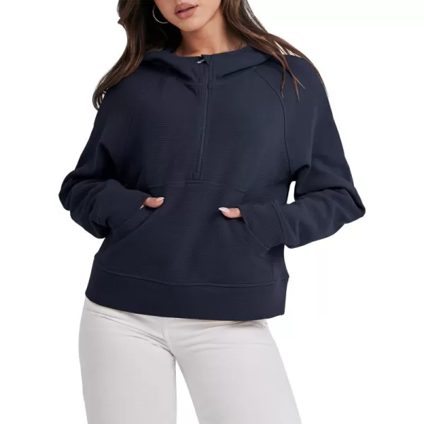 Caracilia Womens Hoodies Long Sleeve Half Zip Fleece Oversized Crop Pullover Sweatshirts with Pockets Thumb Hole
