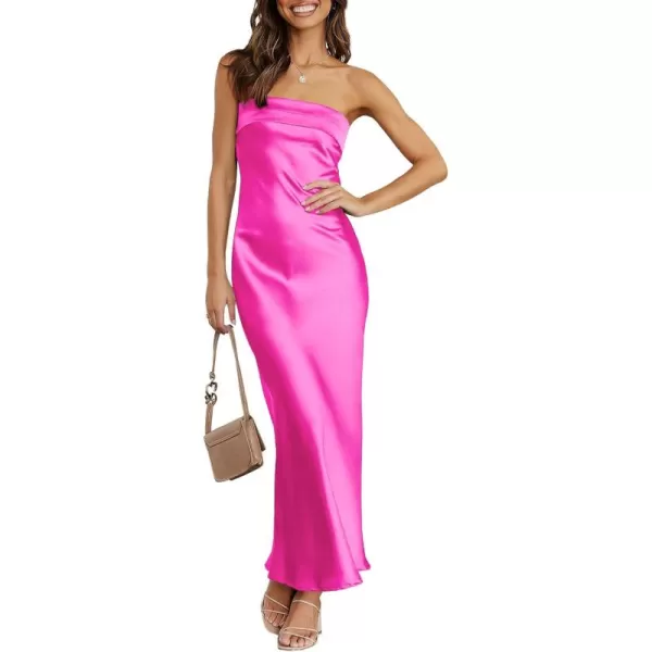 Caracilia Womens Satin Tube Sexy Backless Cut Out Formal Wedding Guest Evening Party Maxi Dresses