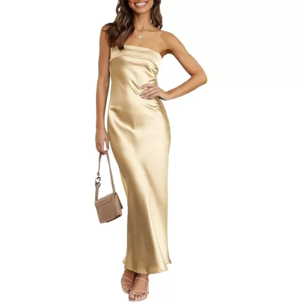 Caracilia Womens Satin Tube Sexy Backless Cut Out Formal Wedding Guest Evening Party Maxi Dresses