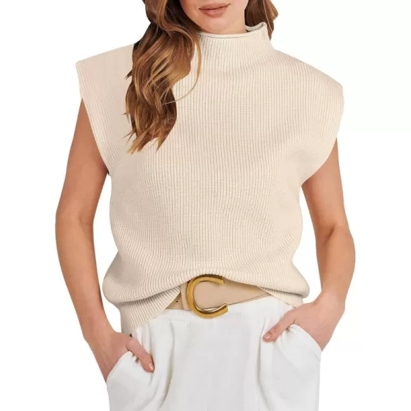 Caracilia Women's Sleeveless Sweater Vest Casual Mock Neck Cap Sleeve Knit Pullover Tank Tops 2024 Trendy Summer Clothes