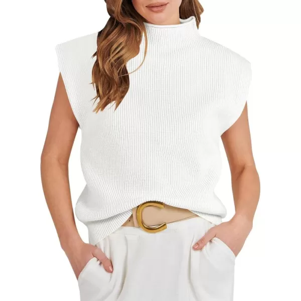 Caracilia Women's Sleeveless Sweater Vest Casual Mock Neck Cap Sleeve Knit Pullover Tank Tops 2024 Trendy Summer Clothes