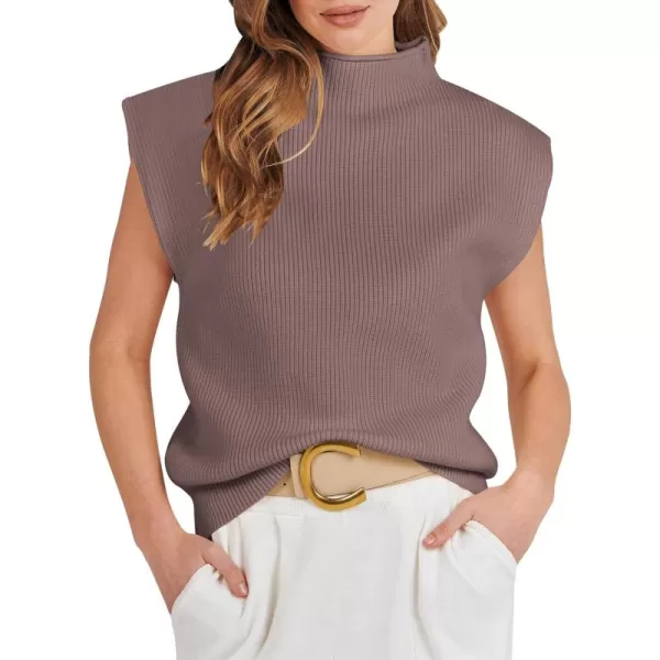 Caracilia Women's Sleeveless Sweater Vest Casual Mock Neck Cap Sleeve Knit Pullover Tank Tops 2024 Trendy Summer Clothes