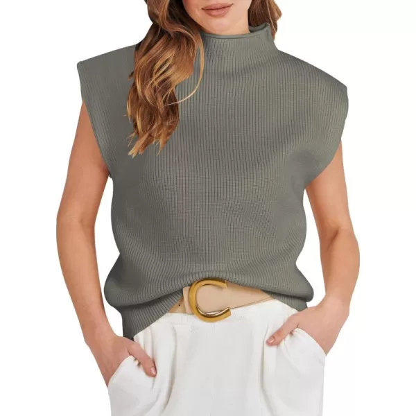 Caracilia Women's Sleeveless Sweater Vest Casual Mock Neck Cap Sleeve Knit Pullover Tank Tops 2024 Trendy Summer Clothes