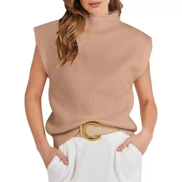 Caracilia Women's Sleeveless Sweater Vest Casual Mock Neck Cap Sleeve Knit Pullover Tank Tops 2024 Trendy Summer Clothes