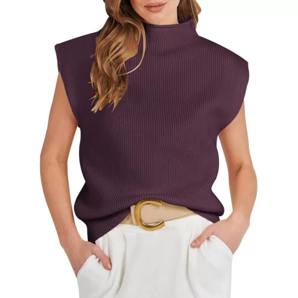 Caracilia Women's Sleeveless Sweater Vest Casual Mock Neck Cap Sleeve Knit Pullover Tank Tops 2024 Trendy Summer Clothes