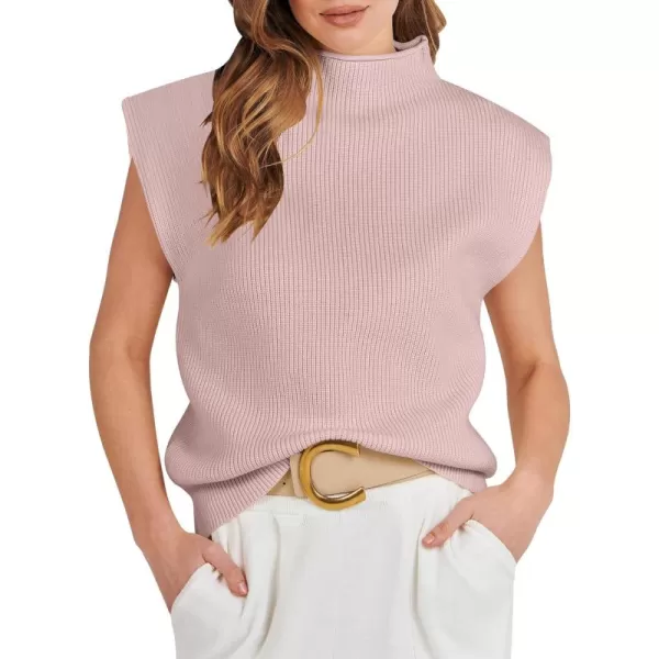 Caracilia Women's Sleeveless Sweater Vest Casual Mock Neck Cap Sleeve Knit Pullover Tank Tops 2024 Trendy Summer Clothes