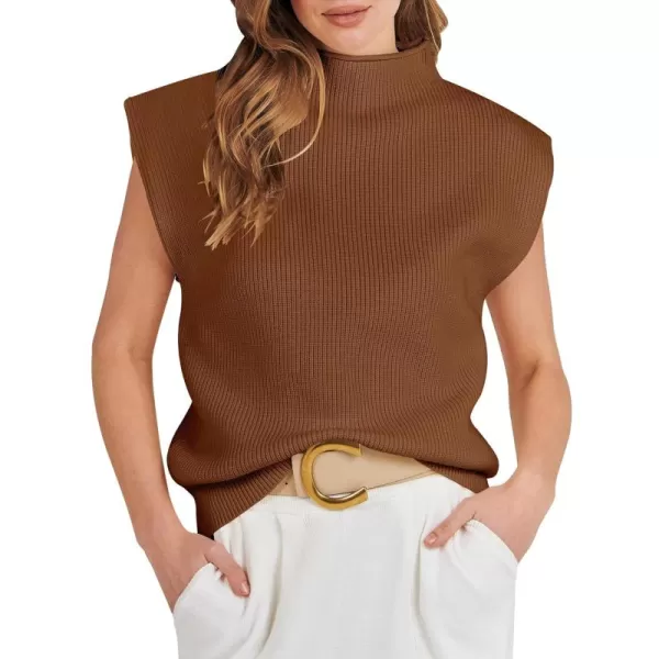 Caracilia Women's Sleeveless Sweater Vest Casual Mock Neck Cap Sleeve Knit Pullover Tank Tops 2024 Trendy Summer Clothes