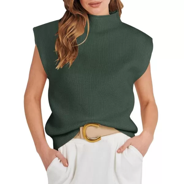 Caracilia Women's Sleeveless Sweater Vest Casual Mock Neck Cap Sleeve Knit Pullover Tank Tops 2024 Trendy Summer Clothes