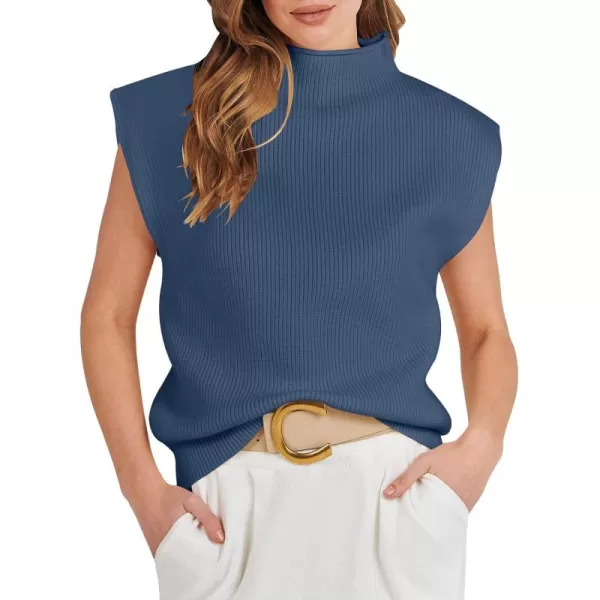 Caracilia Women's Sleeveless Sweater Vest Casual Mock Neck Cap Sleeve Knit Pullover Tank Tops 2024 Trendy Summer Clothes