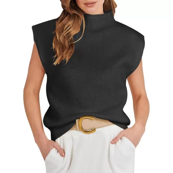 Caracilia Women's Sleeveless Sweater Vest Casual Mock Neck Cap Sleeve Knit Pullover Tank Tops 2024 Trendy Summer Clothes