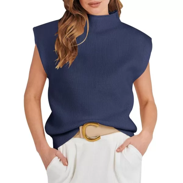 Caracilia Women's Sleeveless Sweater Vest Casual Mock Neck Cap Sleeve Knit Pullover Tank Tops 2024 Trendy Summer Clothes