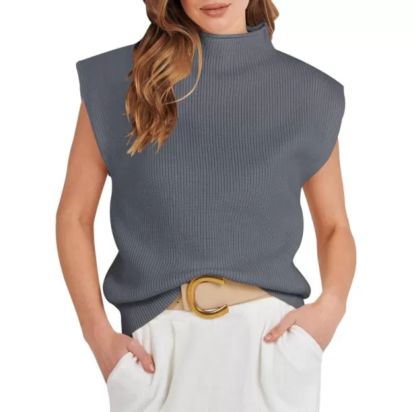 Caracilia Women's Sleeveless Sweater Vest Casual Mock Neck Cap Sleeve Knit Pullover Tank Tops 2024 Trendy Summer Clothes