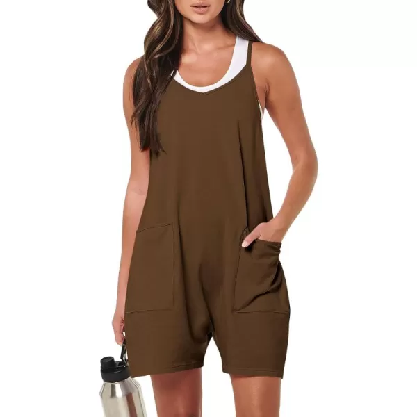 Caracilia Women's Summer Casual Rompers Sleeveless Loose Spaghetti Strap Short Jumpsuits Overalls Trendy Outfits With Pockets