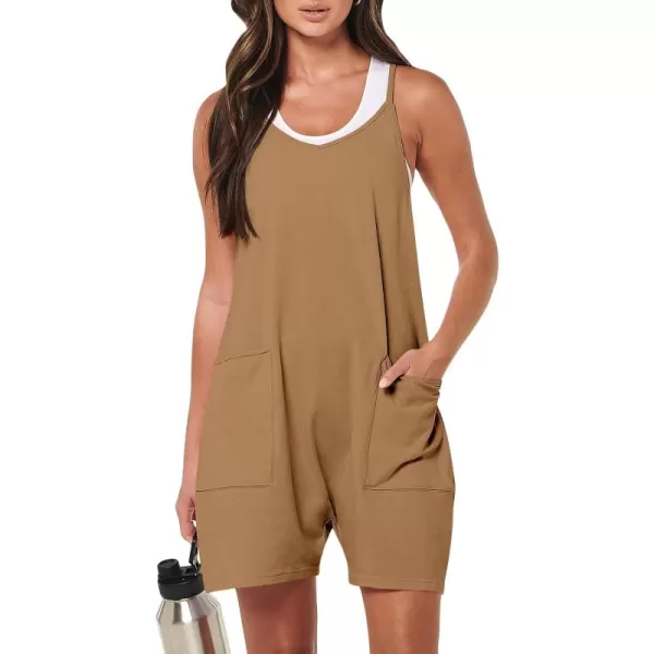 Caracilia Women's Summer Casual Rompers Sleeveless Loose Spaghetti Strap Short Jumpsuits Overalls Trendy Outfits With Pockets