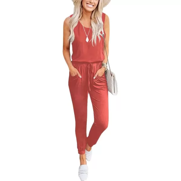 Caracilia Women's Tank Jumpsuit Summer Casual Sleeveless Beam Foot Elasitic Waist Rompers Jumpsuits with Pockets