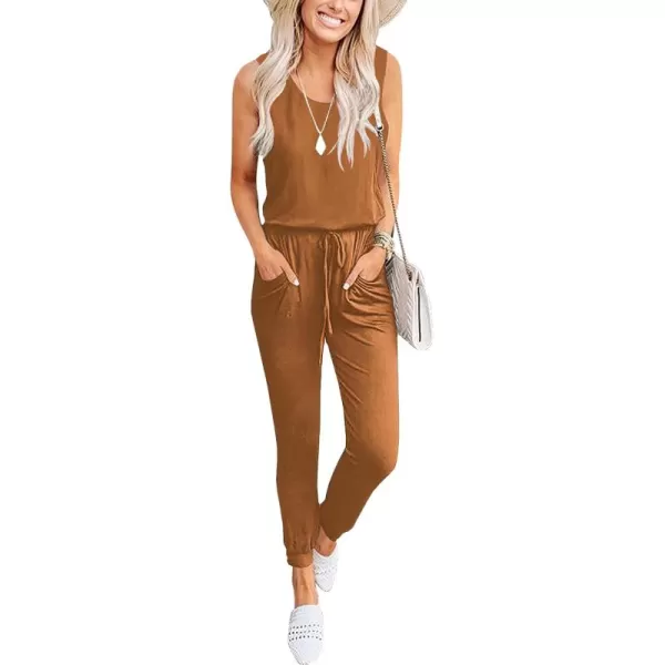 Caracilia Women's Tank Jumpsuit Summer Casual Sleeveless Beam Foot Elasitic Waist Rompers Jumpsuits with Pockets