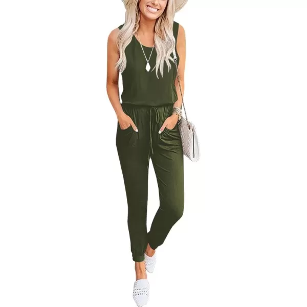 Caracilia Women's Tank Jumpsuit Summer Casual Sleeveless Beam Foot Elasitic Waist Rompers Jumpsuits with Pockets
