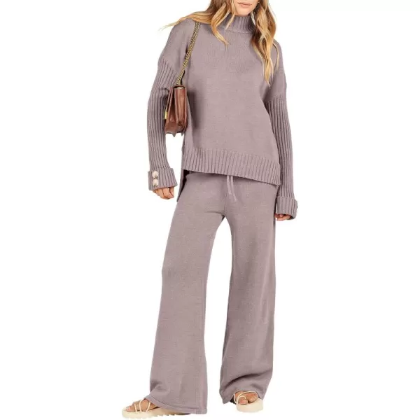 Caracilia Women's Two Piece Outfits Sweater Sets 2 Piece Long Sleeve Knit Pullover Tops Wide Leg Pants 2023 Fall Lounge Sets