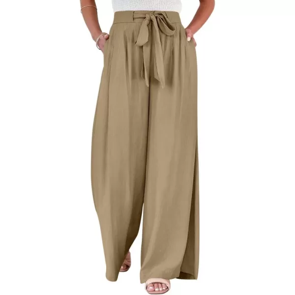 Caracilia Womens Wide Leg Palazzo Pants High Waisted Adjustable Tie Knot Flowy Trousers Casual Loose Lounge Pant with Pockets