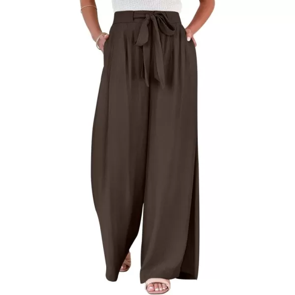 Caracilia Womens Wide Leg Palazzo Pants High Waisted Adjustable Tie Knot Flowy Trousers Casual Loose Lounge Pant with Pockets