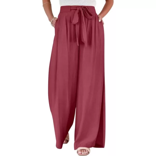 Caracilia Womens Wide Leg Palazzo Pants High Waisted Adjustable Tie Knot Flowy Trousers Casual Loose Lounge Pant with Pockets