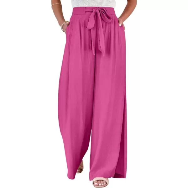 Caracilia Womens Wide Leg Palazzo Pants High Waisted Adjustable Tie Knot Flowy Trousers Casual Loose Lounge Pant with Pockets