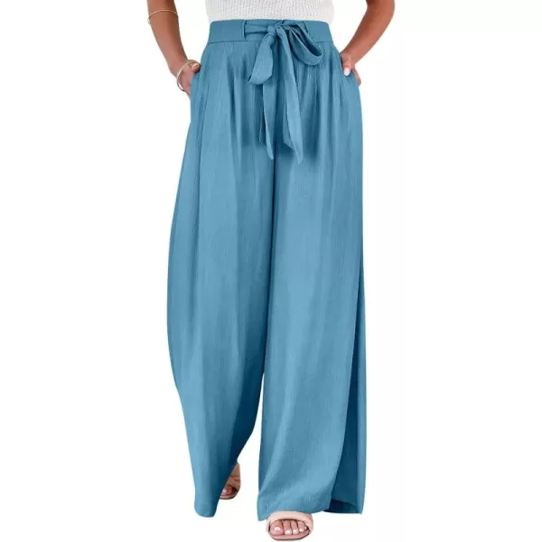Caracilia Womens Wide Leg Palazzo Pants High Waisted Adjustable Tie Knot Flowy Trousers Casual Loose Lounge Pant with Pockets