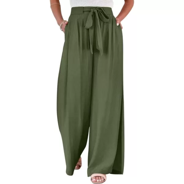 Caracilia Womens Wide Leg Palazzo Pants High Waisted Adjustable Tie Knot Flowy Trousers Casual Loose Lounge Pant with Pockets