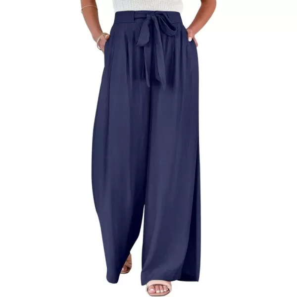 Caracilia Womens Wide Leg Palazzo Pants High Waisted Adjustable Tie Knot Flowy Trousers Casual Loose Lounge Pant with Pockets