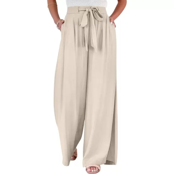 Caracilia Womens Wide Leg Palazzo Pants High Waisted Adjustable Tie Knot Flowy Trousers Casual Loose Lounge Pant with Pockets