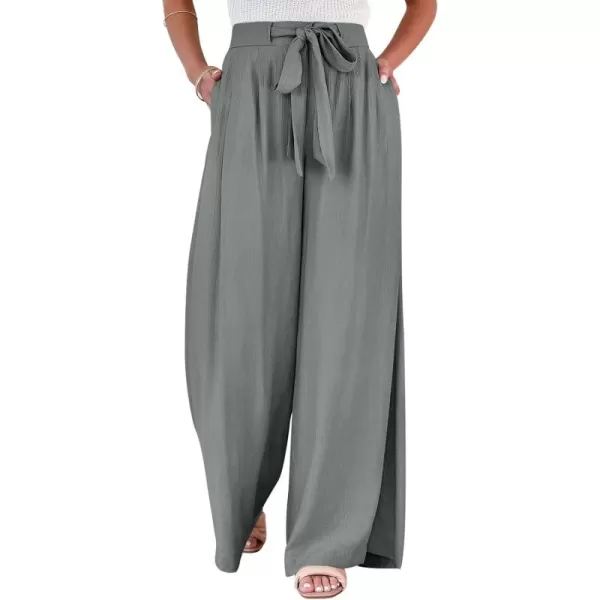 Caracilia Womens Wide Leg Palazzo Pants High Waisted Adjustable Tie Knot Flowy Trousers Casual Loose Lounge Pant with Pockets