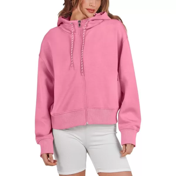 Caracilia Women's Zip Up Hoodies Cropped Drawstring Sweatshirts Cute Teen Girl Y2K Fall Casual Jackets with Pockets