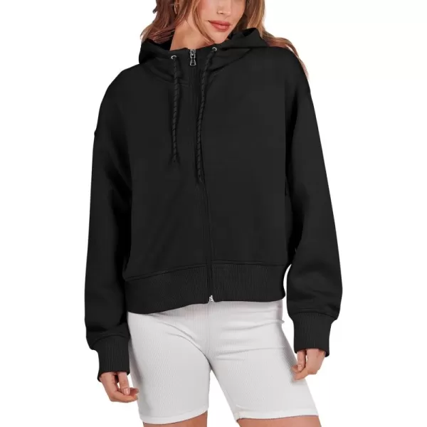 Caracilia Women's Zip Up Hoodies Cropped Drawstring Sweatshirts Cute Teen Girl Y2K Fall Casual Jackets with Pockets