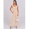 imageCaracilia Womens Jumpsuit Sleeveless Casual Dressy Smocked Wide Leg Rompers Summer Vacation Jumpers with Pockets 2025 OutfitsApricot