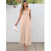 imageCaracilia Womens Jumpsuit Sleeveless Casual Dressy Smocked Wide Leg Rompers Summer Vacation Jumpers with Pockets 2025 OutfitsApricot