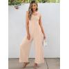 imageCaracilia Womens Jumpsuit Sleeveless Casual Dressy Smocked Wide Leg Rompers Summer Vacation Jumpers with Pockets 2025 OutfitsApricot